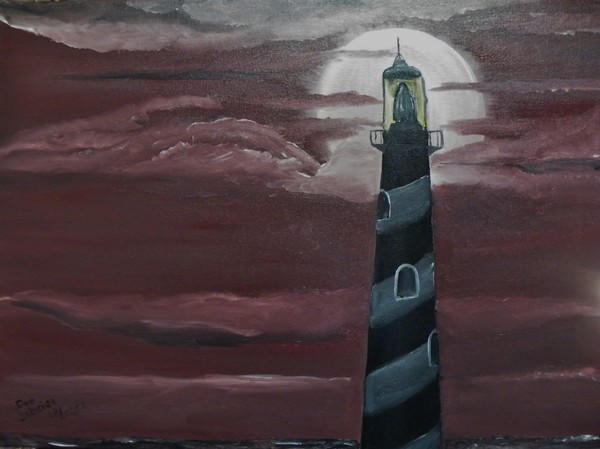 Lighthouse on Partially Cloudy Night