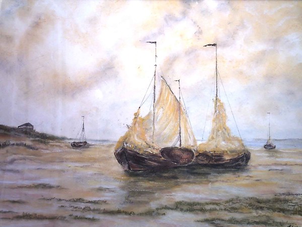 Boats on beach in Holland