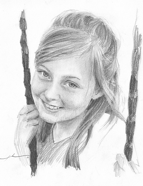 girl on swing pencil portrait