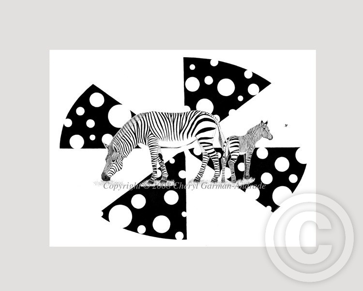 Mountain Zebra and Foal Pen and Ink Stippling