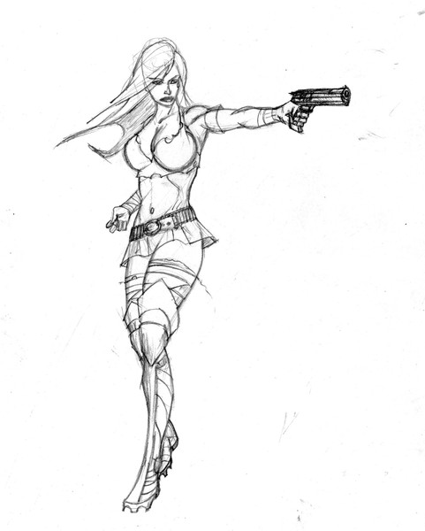 aphrodite ix points a gun...