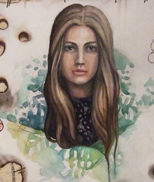 Portrait on ethnic flower background, detail