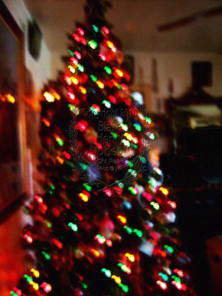 Christmas tree, ornaments, tinsel & colorful light