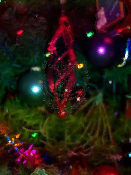 Christmas tree, ornaments, tinsel & colorful light