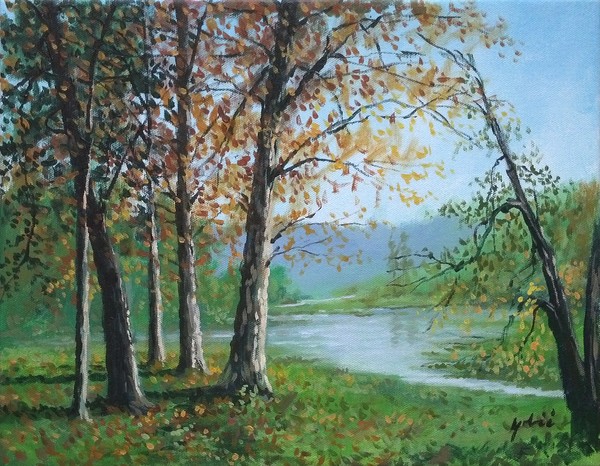 Trees and river, 11x14
