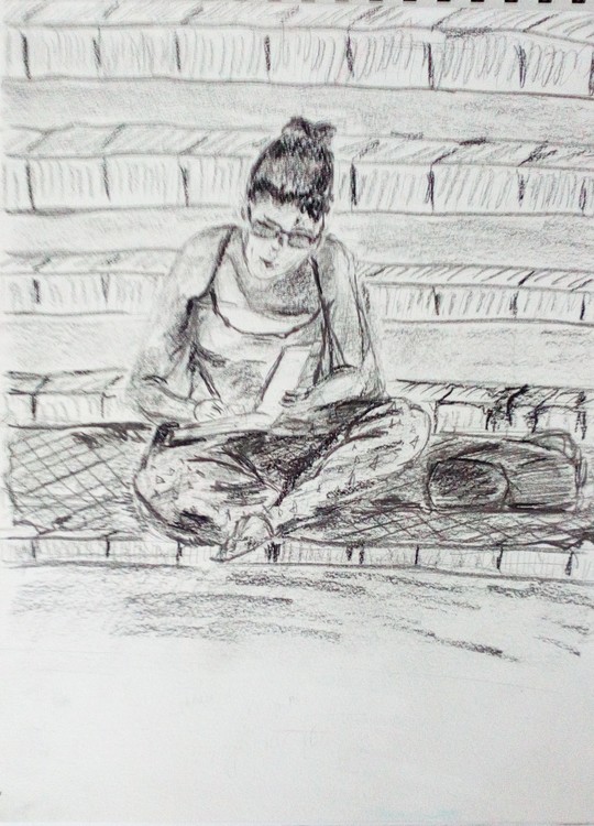 Toronto, seated woman at the park, stairs