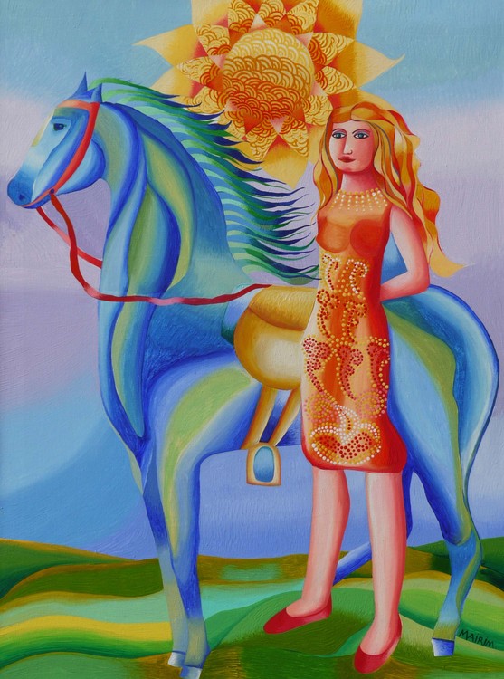 Accompanied with her horse and the sun