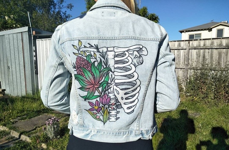 Oil Pastel and Sharpie on denim  Sorry Ive been on a bit of a hiatus lately With family visiting and