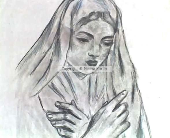 Virgin Mary. An art done with candle,crayon and charcoal. 