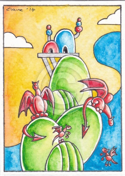 whimsical red dragons