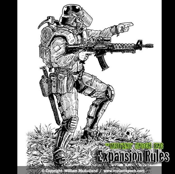 An Excavator with ready assault rifle.