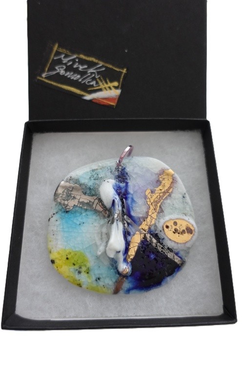 Summer in Italy.Yellow Gold. Porcelain . Porcelain Necklaces .Wearable art GomolkArt Studio Line