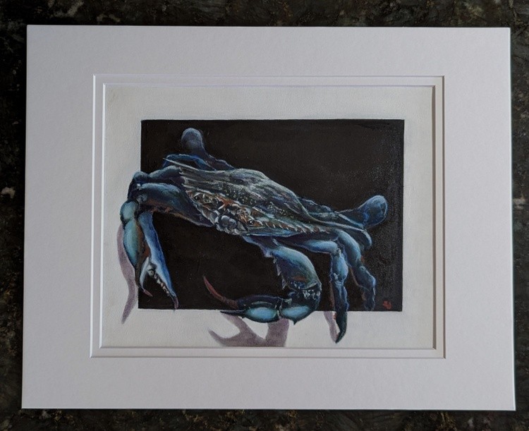 Blue claw crab acrylic and pastel