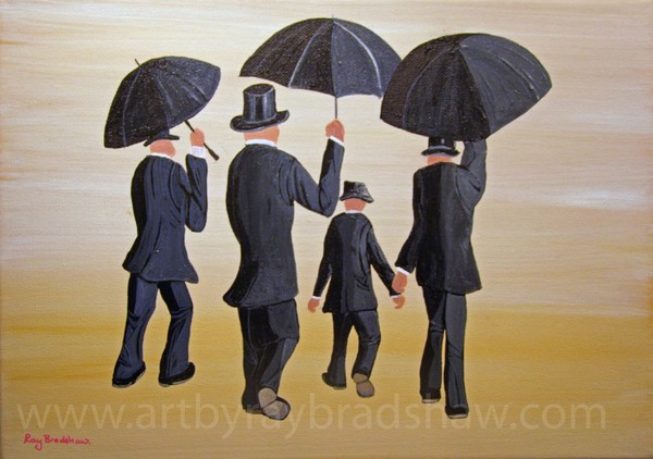 Men in Suits, Hats and Umbrella's.