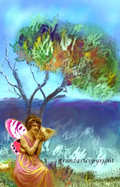 DIGITAL ART Beautiful Fairy with Doves