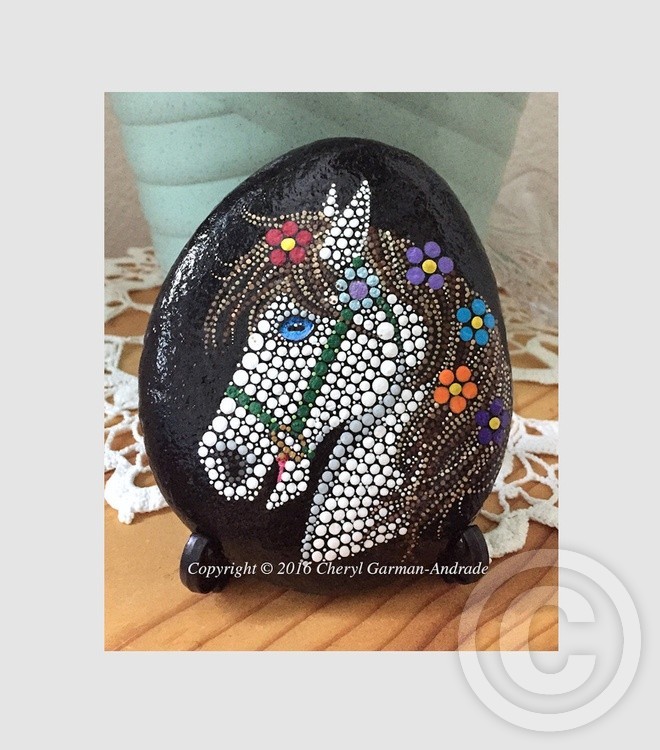 Blue Eyed Horse Dot Art River Stone 