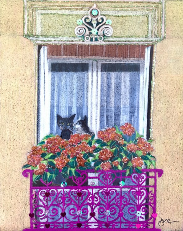 LE BALCON AVEC 2 CHATTES