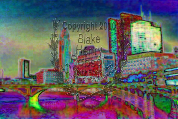 Waterfront city buildings digital art