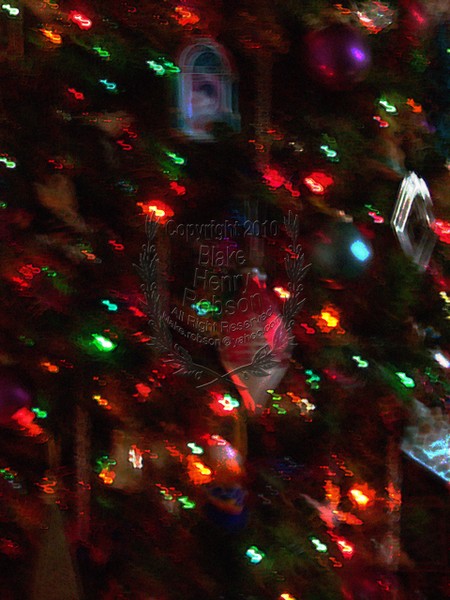 Christmas tree, ornaments, tinsel & colorful light
