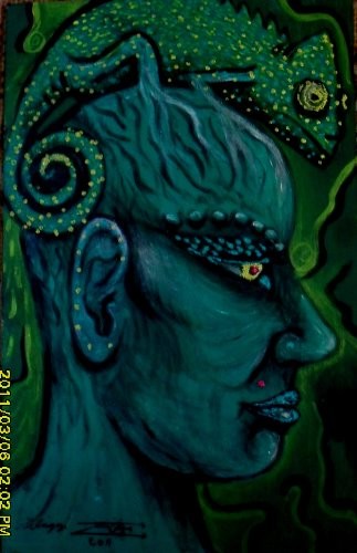 Lady with chameleon (sold)