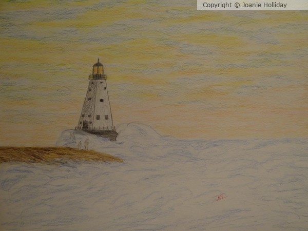 NORTH BREAKWATER LIGHTHOUSE, COLORED PENCIL
