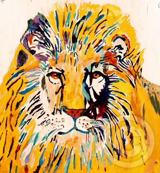 Lion on a fence 48 x 48 close up fini