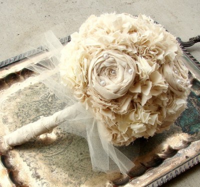Handmade Fabric Flower Hydrangea and Rosette Bouqu