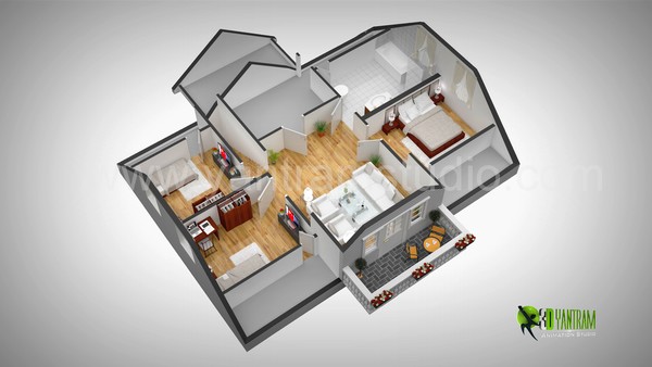 3D Wall Cut floor Plan