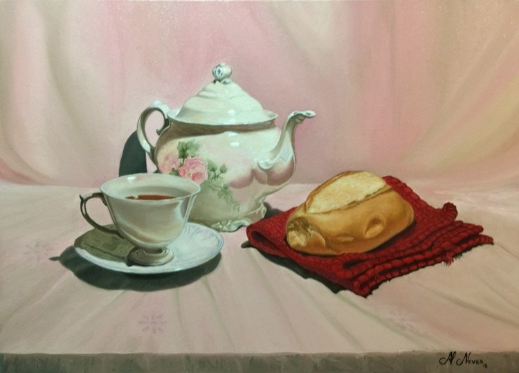 Oil On Canvas - Tea With French Bread (50 x 70 cm)