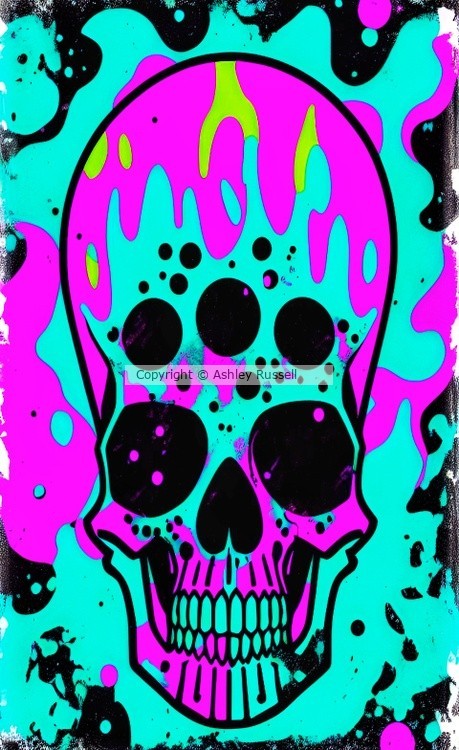 Trippy Double Headed Skull-Neon Purple & Blue