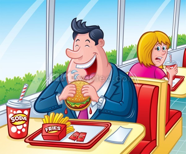 Big Guy Eating Cheeseburger and Fries