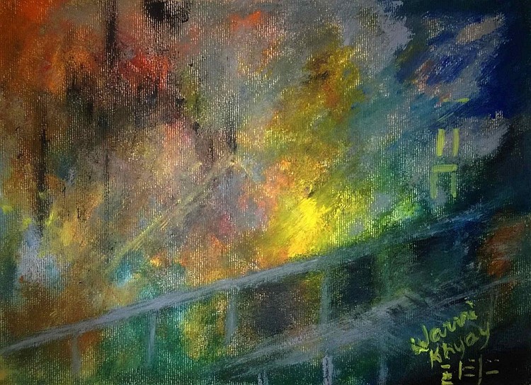 El puente óleo sobre cartón A3 Serie Abstractos 2018 Warmi Khuyay Aminta
