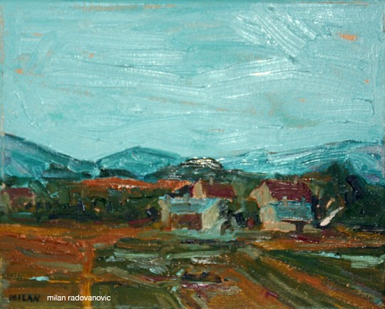 Village Scene, Rain soaked fields
