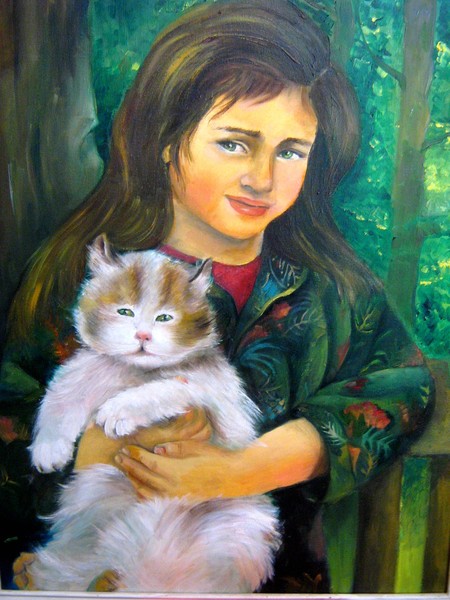 the girl with the cat by Shakeh Sarookhanian | ArtWanted.com