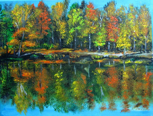 Fall landscape acrylic painting