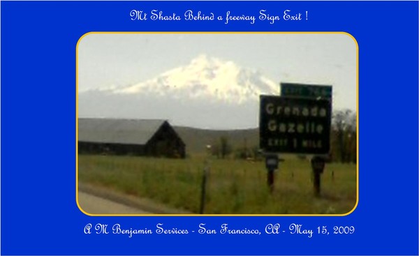 Mt Shasta behind a freeway sign