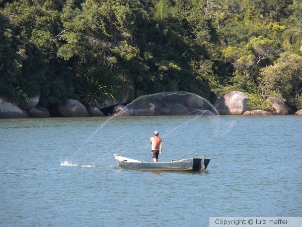 A fisherman launching the net 