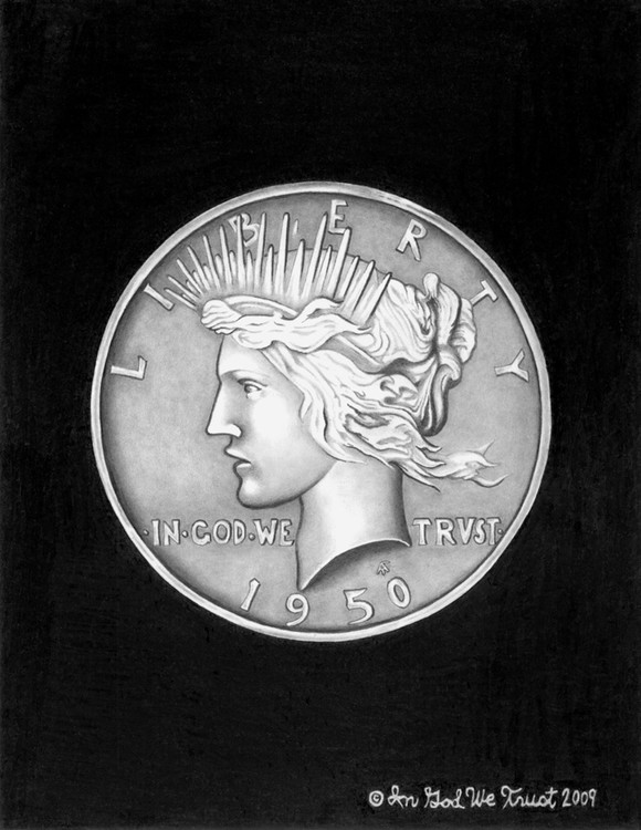 Drawing of a Liberty Silver Dollar