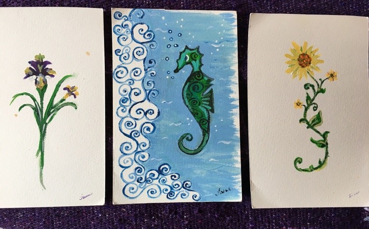 Paintings Acrylic Seahorse Iris Daisy