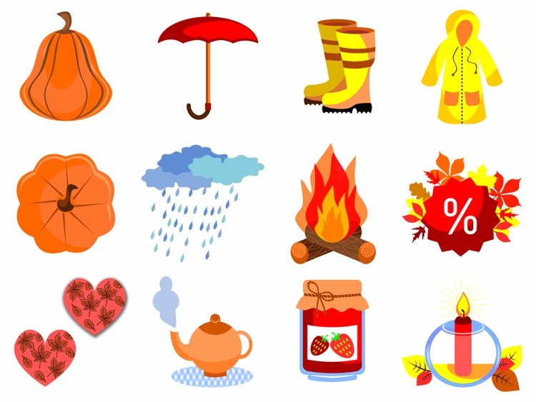 Set of drawings for decoration in autumn style (pumpkin