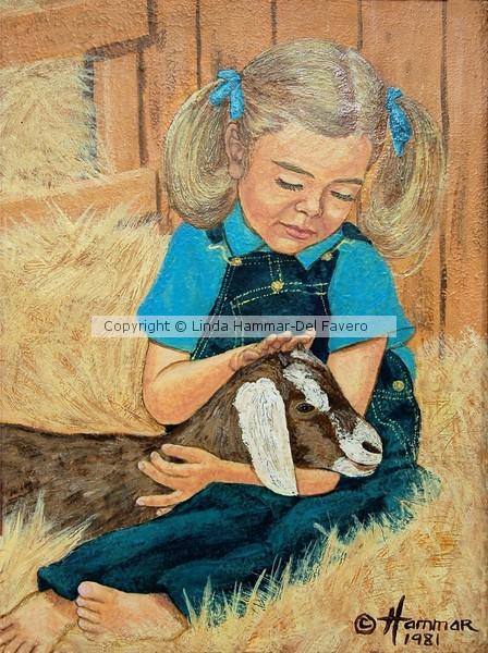 Girl with Pet Goat Painting