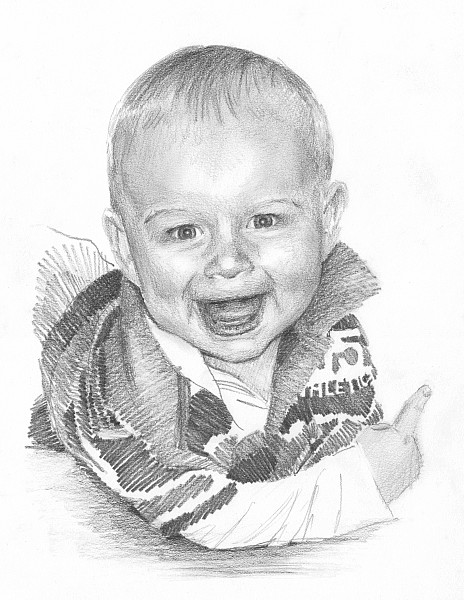 happy baby boy pencil portrait