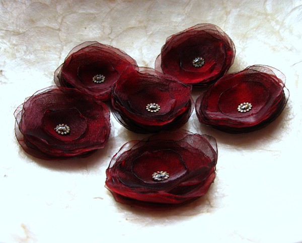 6 ea RED WINE Ranunculus Flowers