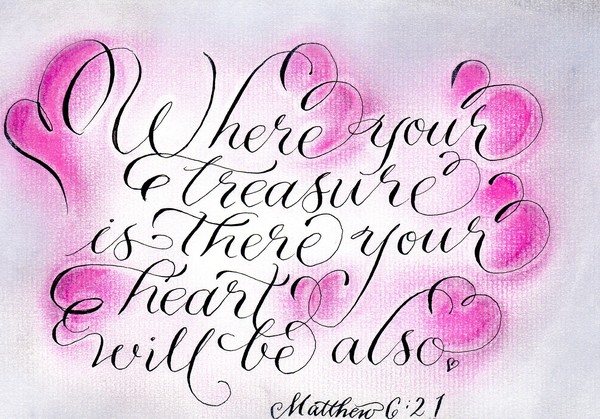 Encouraging handwritten Treasure verse pink design
