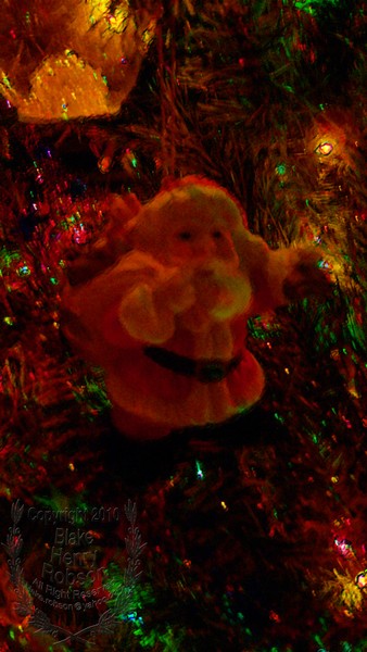 Christmas tree, ornaments, tinsel & colorful light