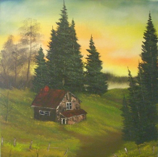 Cabin at sunrise sunset