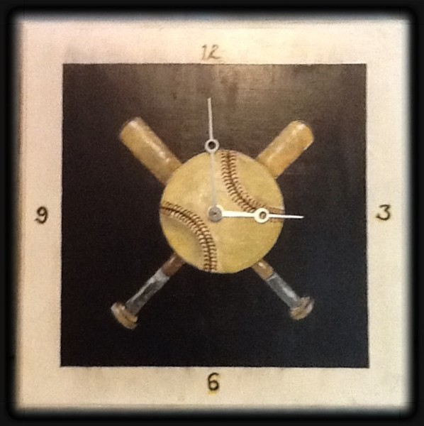 Original painting of a baseball and bats 
