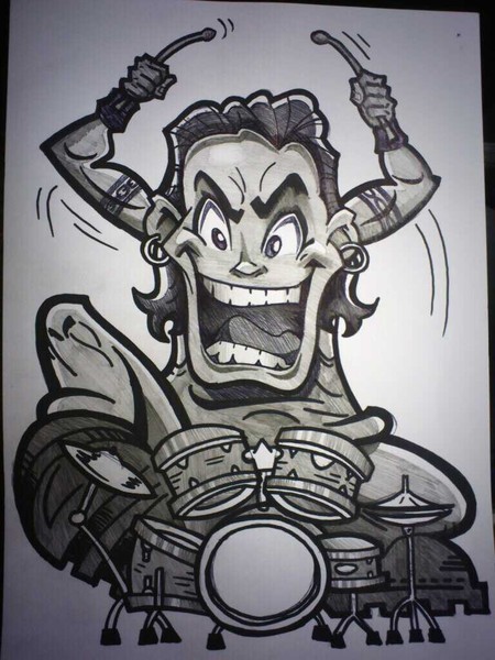heavy metal drummer cartoon 