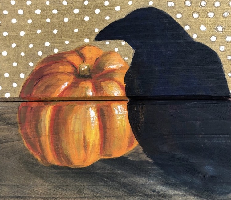 Orange Pumpkin,  black crow and polka dots 