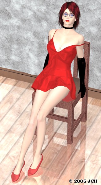Tabby 2 in a Chair in a Red Dress